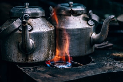 an oven range heating kettles